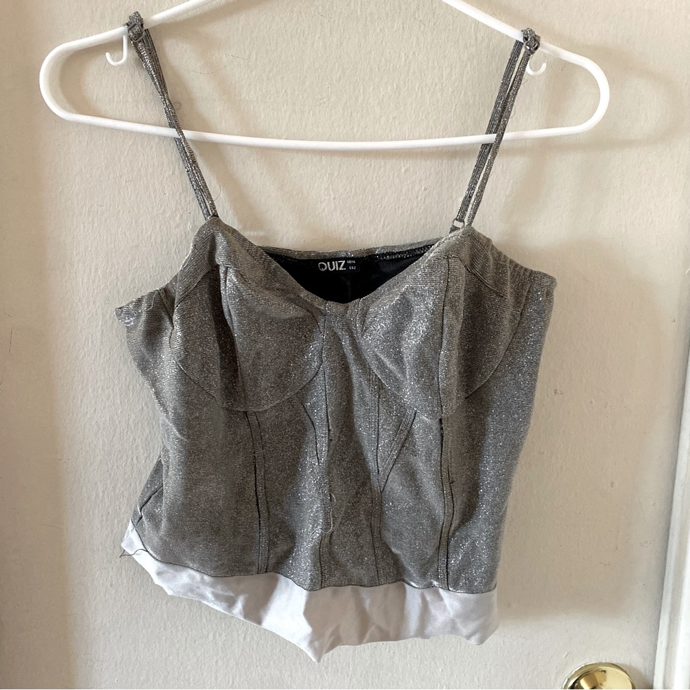 Quiz Metalic Silver Corset Style Crop Tank Top